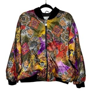 Vintage‎ Y2K Eclectic Maximalist Bomber Jacket Womens Size M Dopamine Chic Artsy
